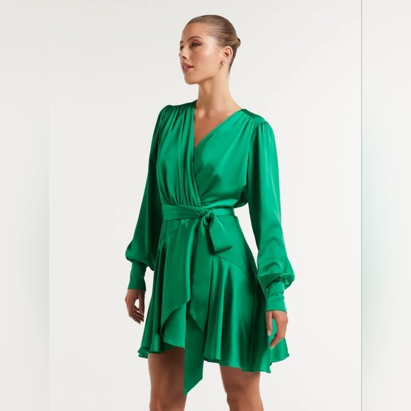 EVER NEW MATILDA SATIN MINI DRESS -SIZE 2- ENERGETIC JADE NWT - Picture 3 of 10